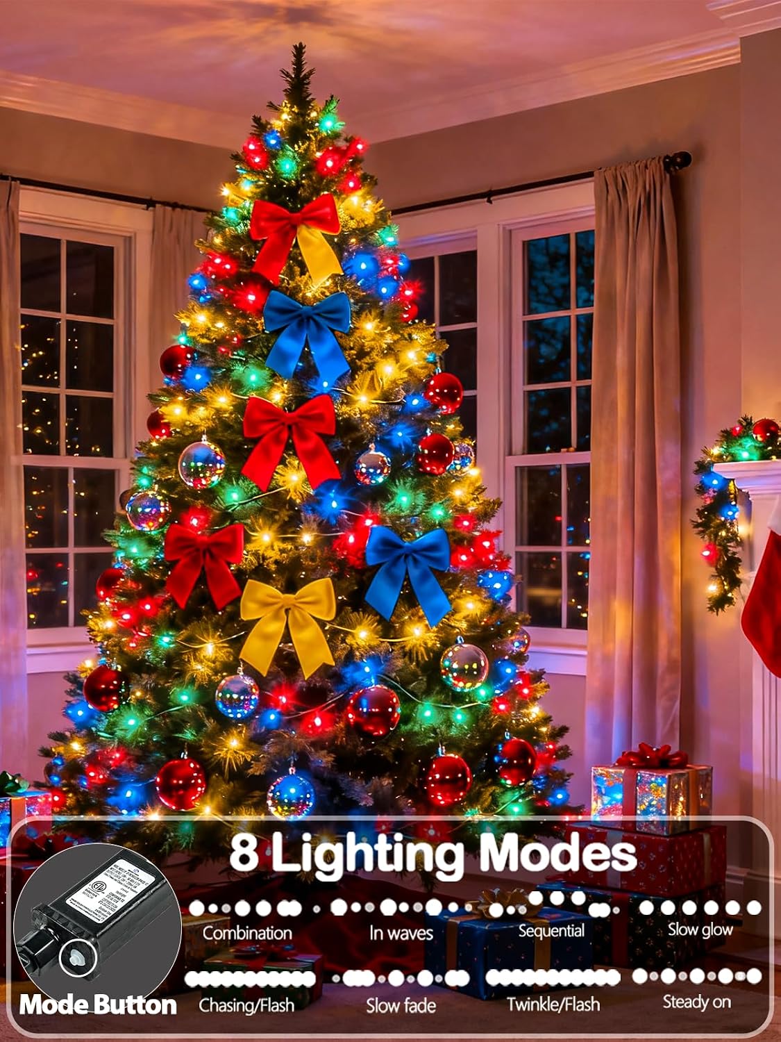Guirnalda de 1000 luces LED multicolor, interior, exterior, cable v...