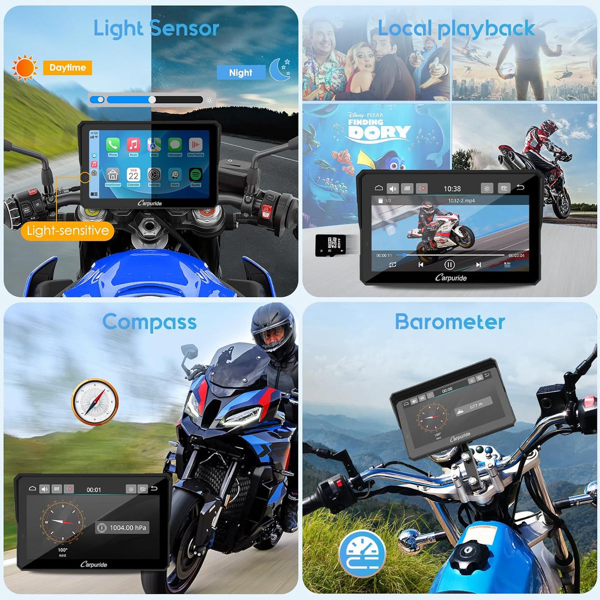 Carpuride W702PRO 7" para motocicleta CarPlay y Android Auto Du...