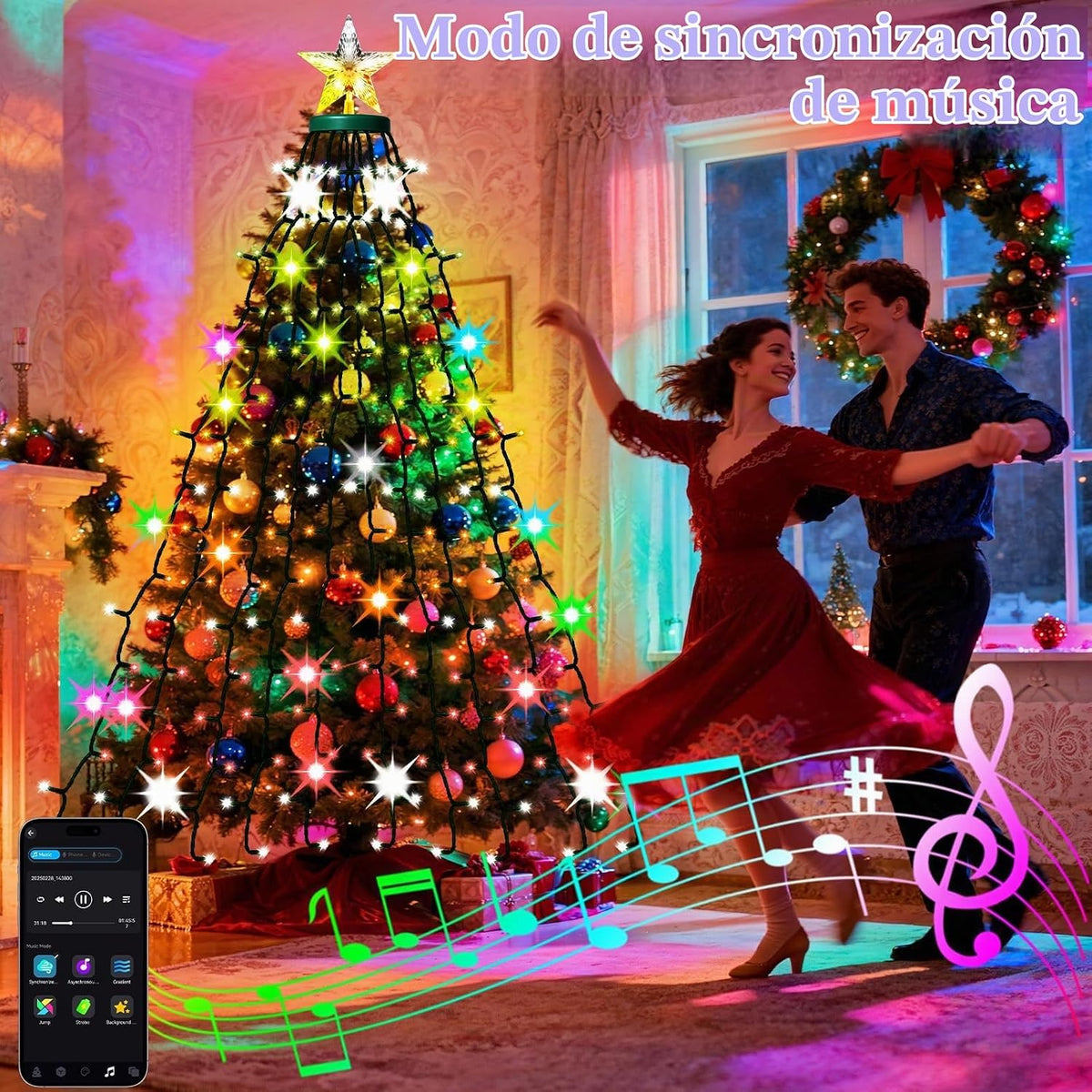 Luces de árbol de Navidad inteligentes con estrella en la parte sup...