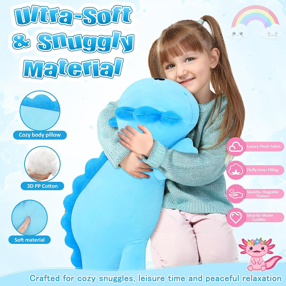 Peluche de ajolote azul gigante de 30 pulgadas, almohada de felpa d...
