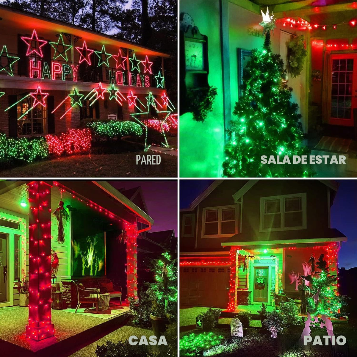 JMEXSUSS 200 luces LED rojas y verdes para decoración navideña al a...