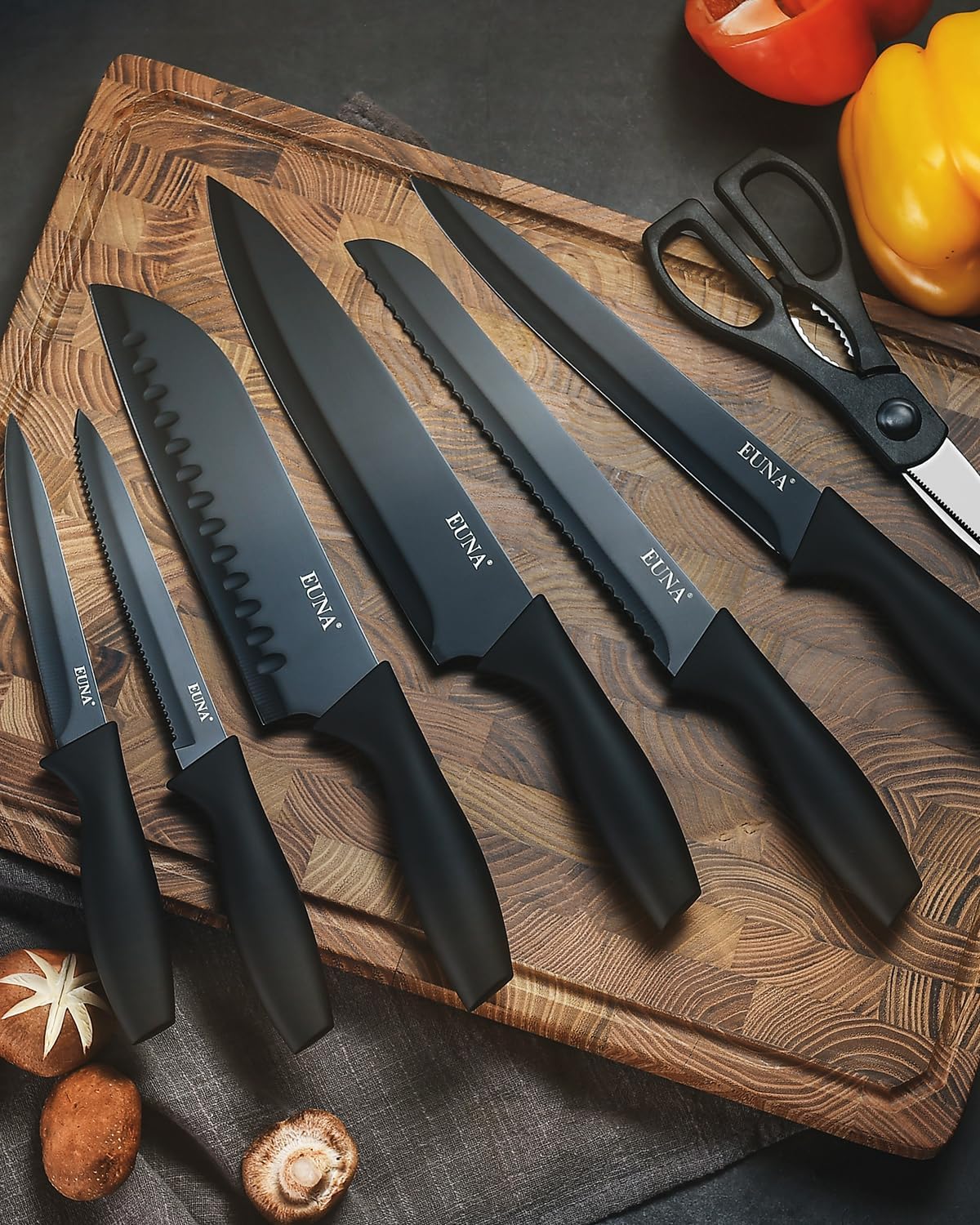 EUNA Juego de cuchillos de cocina, 19 piezas, juego de cuchillos ne...