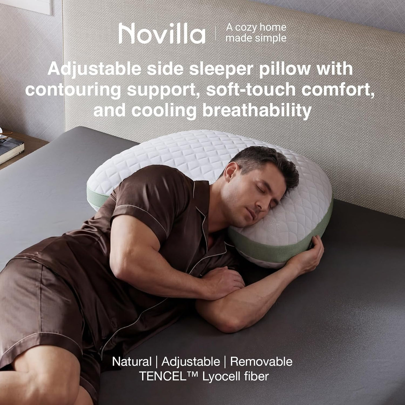 Novilla Tencel - Almohada para dormir lateral para dolor de cuello...