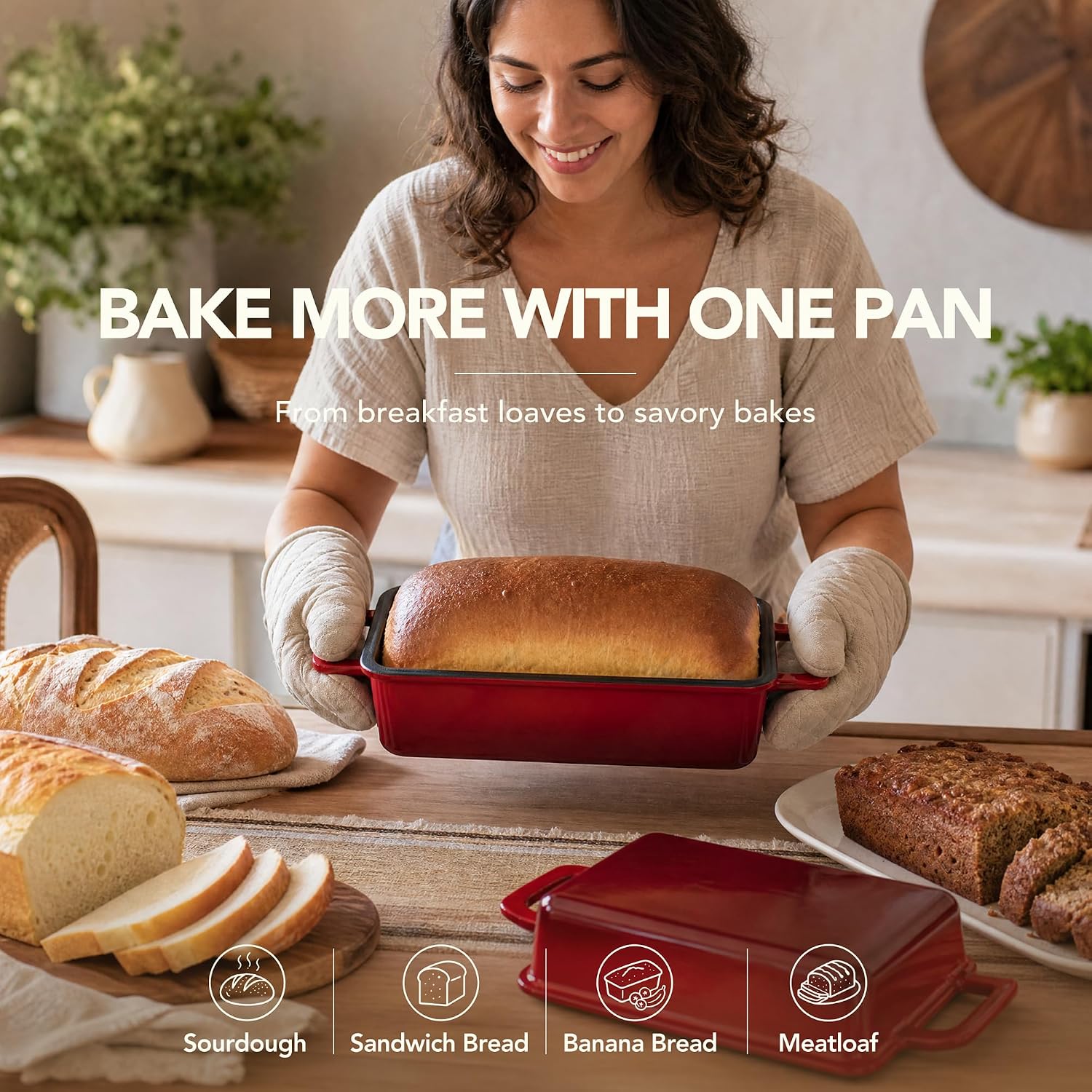 MICHELANGELO Pan de hierro fundido esmaltado con tapa, sartén para...