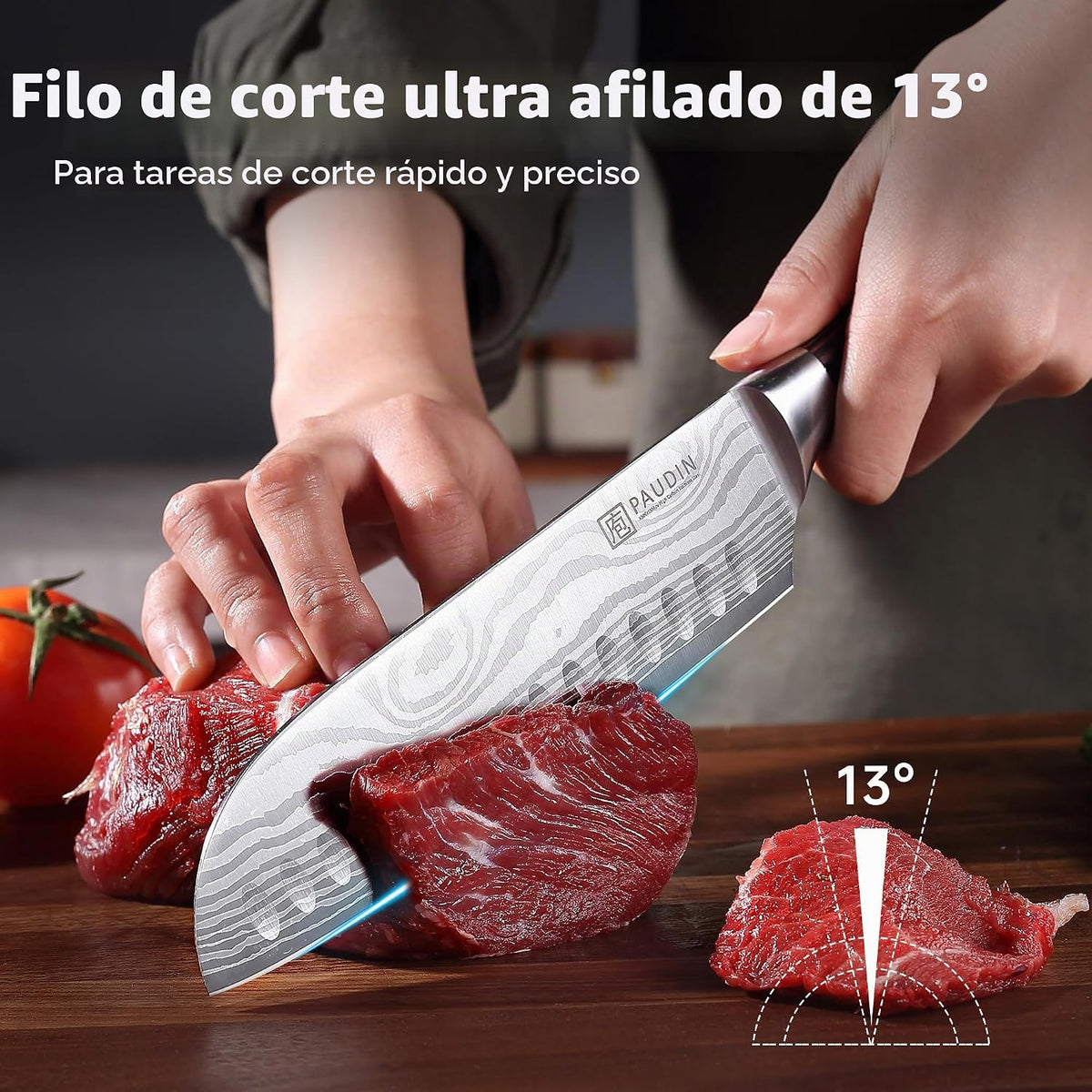 PAUDIN Cuchillo Santoku, Cuchillo de Cocina de 7 Pulgadas, Filo Ult...