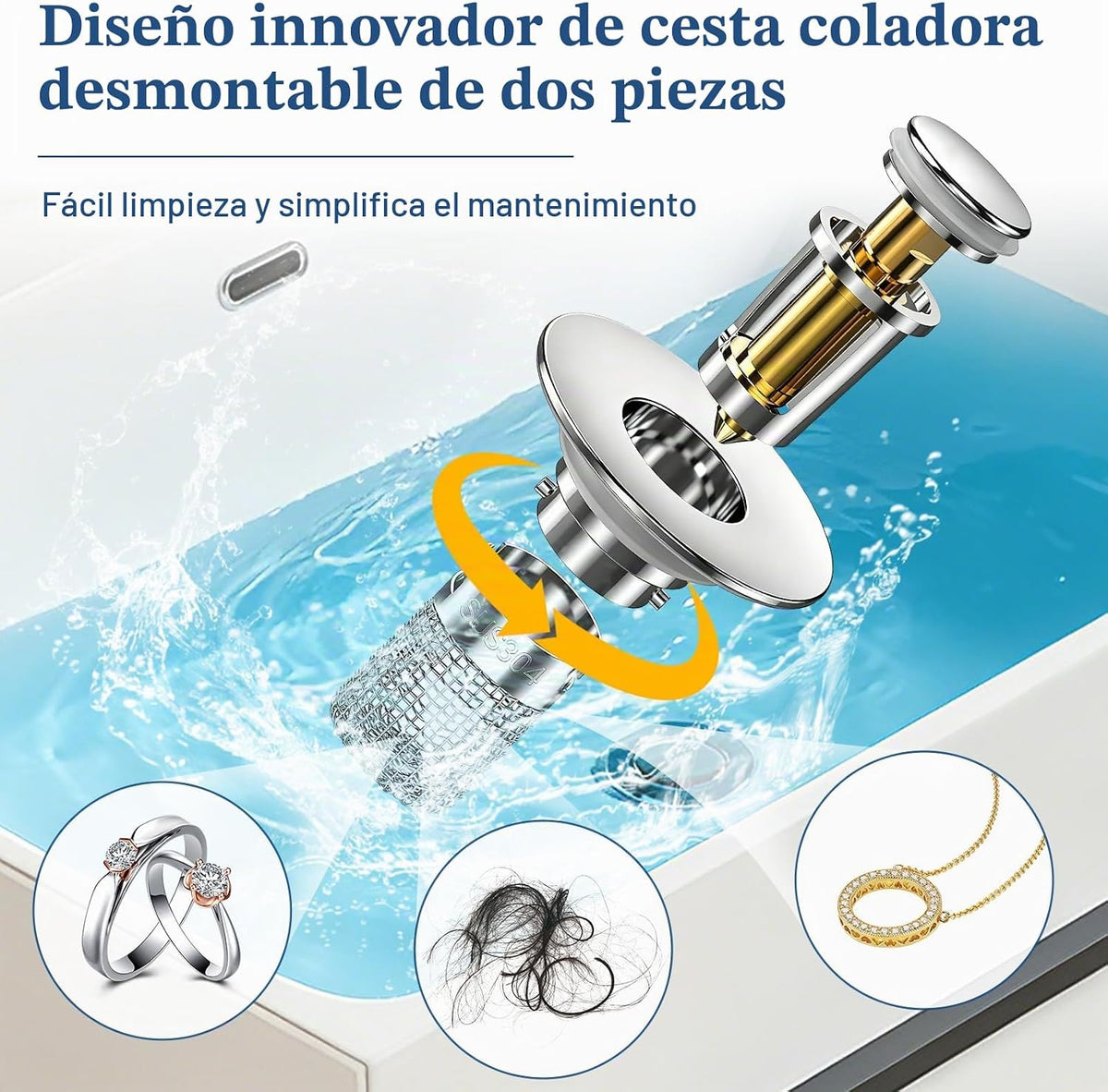 STILLM Colador de drenaje para fregadero de baño, tapón desplegable...