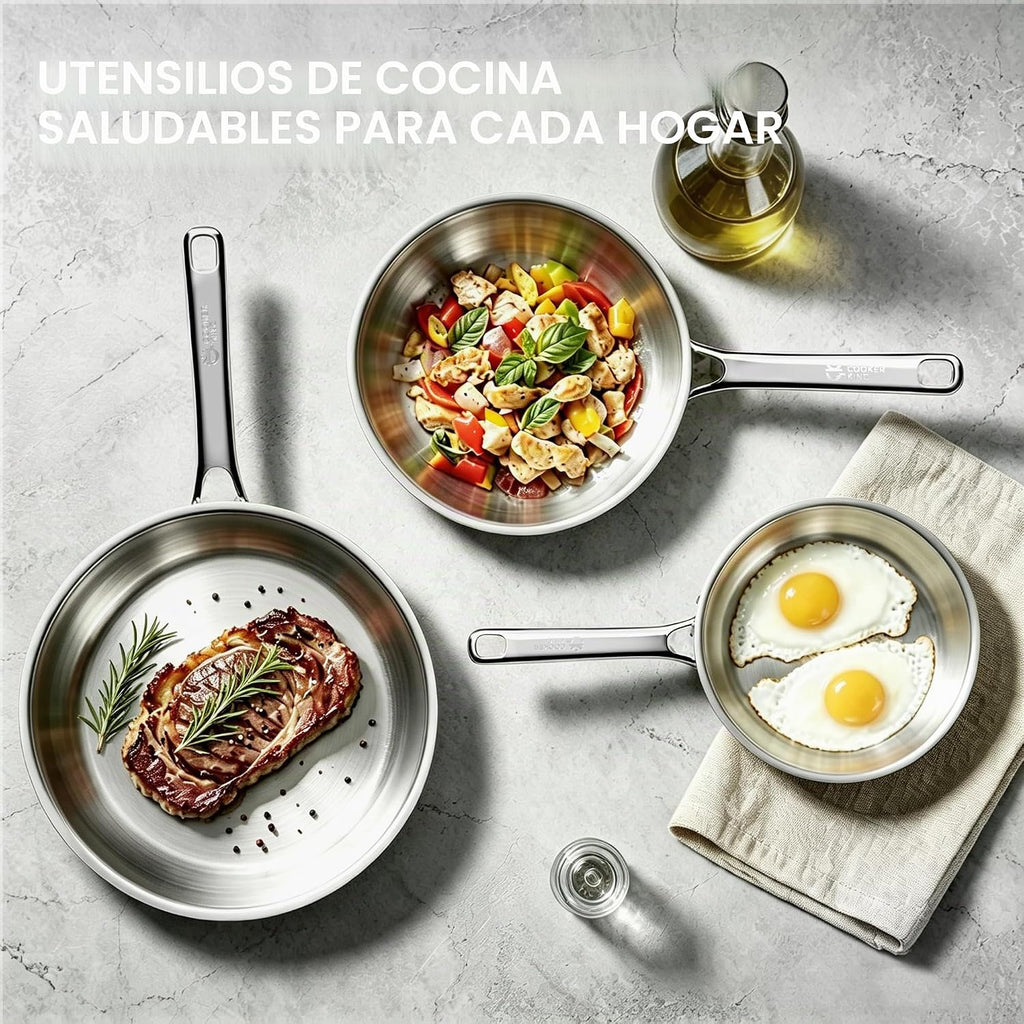 COOKER KING Sartén de acero inoxidable de 10 pulgadas, sartén, sart...