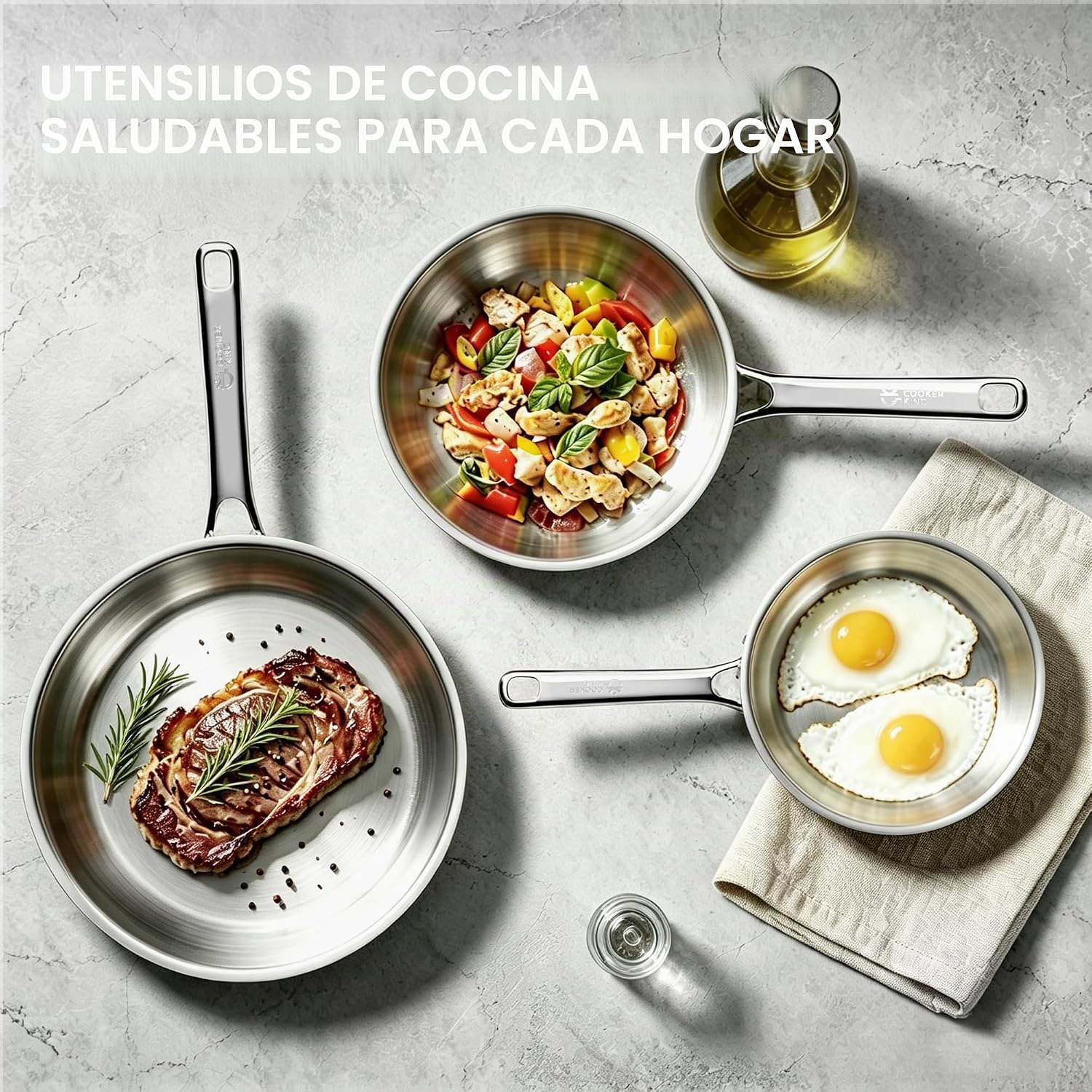 COOKER KING Sartén de acero inoxidable de 10 pulgadas, sartén, sart...