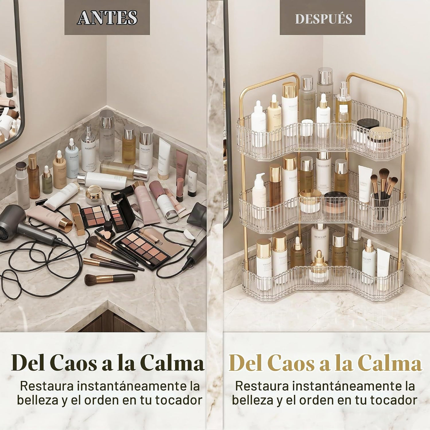 Organizador de baño esquinero de 3 niveles, estante para mostrador...