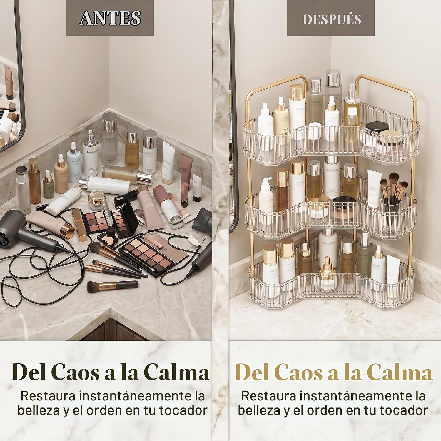 Organizador de baño esquinero de 3 niveles, estante para mostrador...