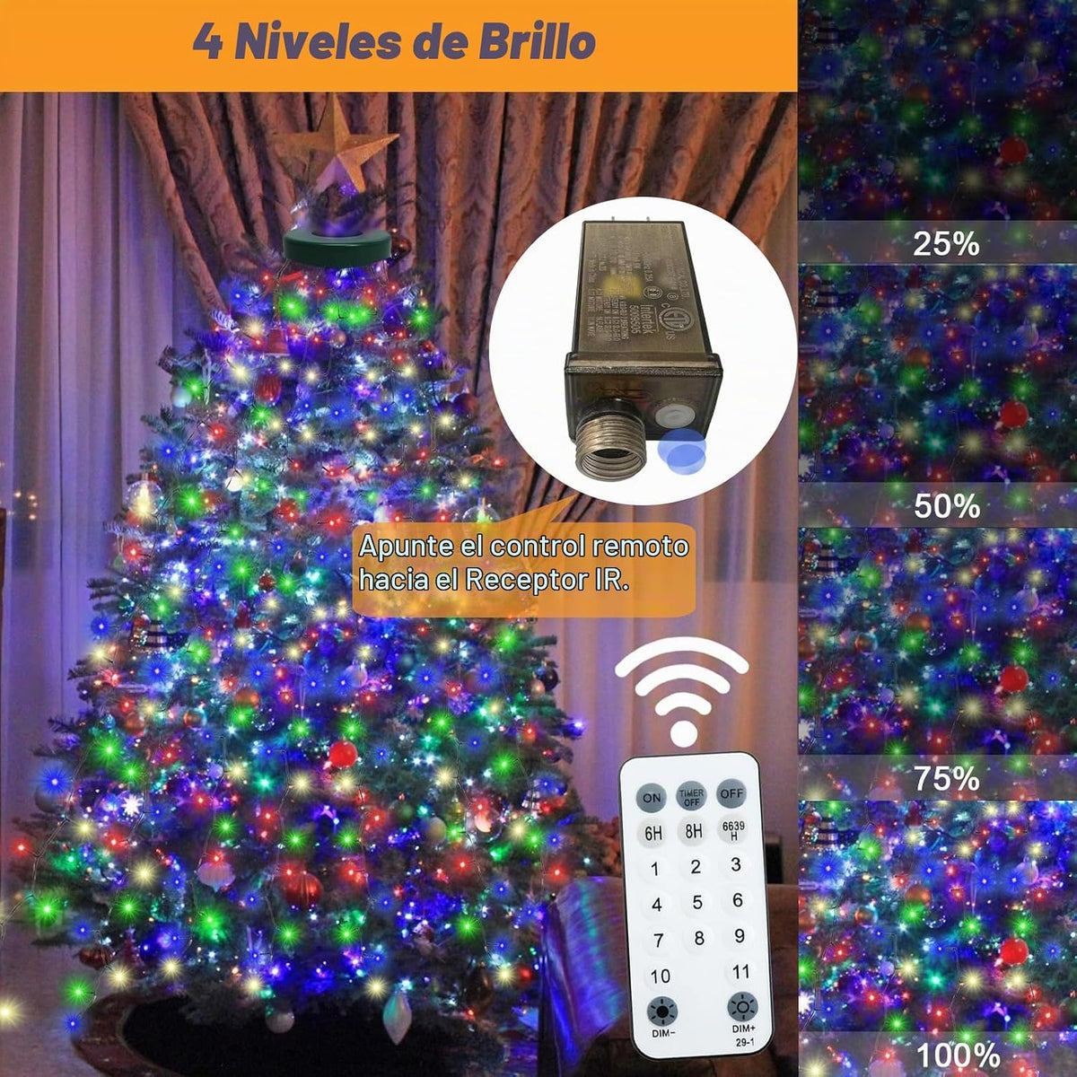 Wafloter Luces de árbol de Navidad multicolor a blanco de 9.2 pies...