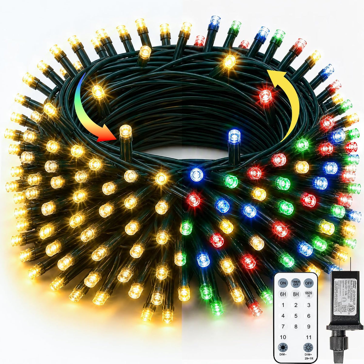 TW SHINE 66 pies 200 luces LED Tiras de luces de Navidad que cambia...