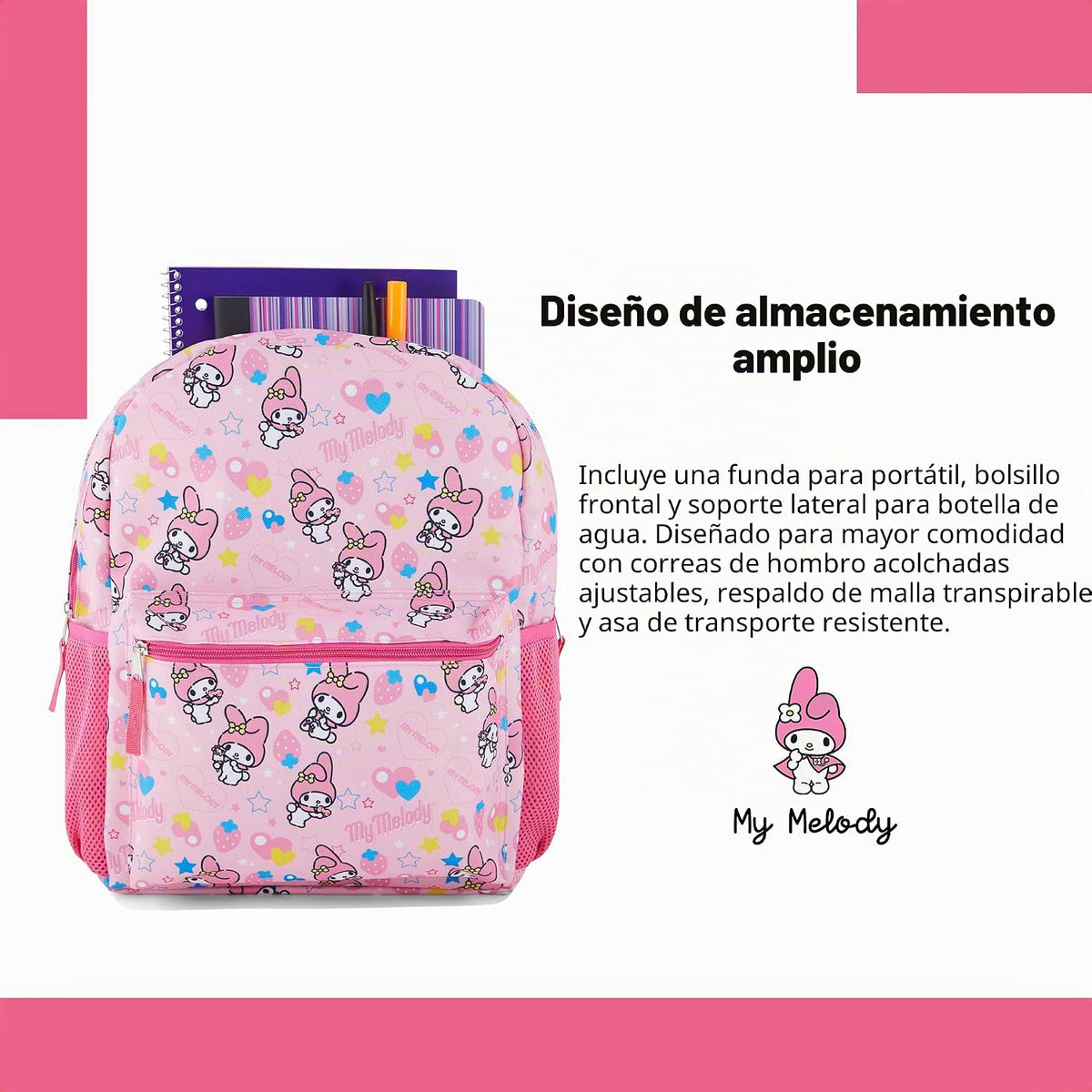Mochila escolar completa Hello Kitty - My Melody, Kuromi, Keroppi,...