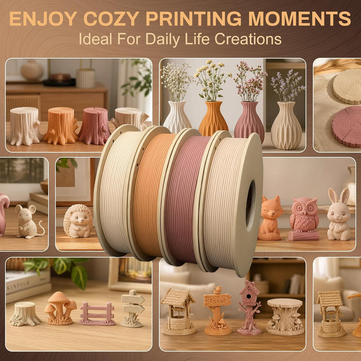 Paquete de filamentos para impresora 3D de madera PLA+ de grano de...