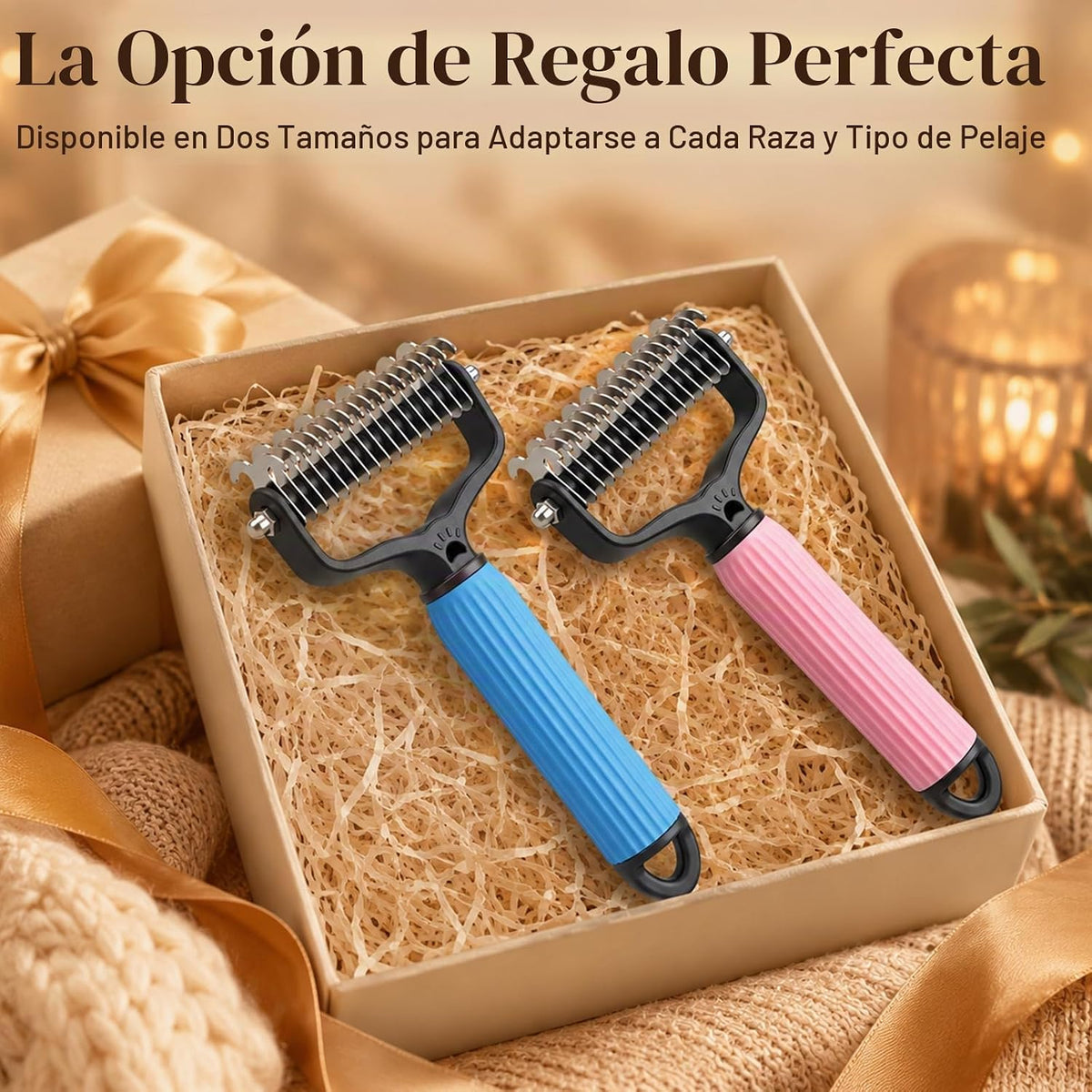 2 cepillos de aseo para mascotas, rastrillo de doble cara y peine d...