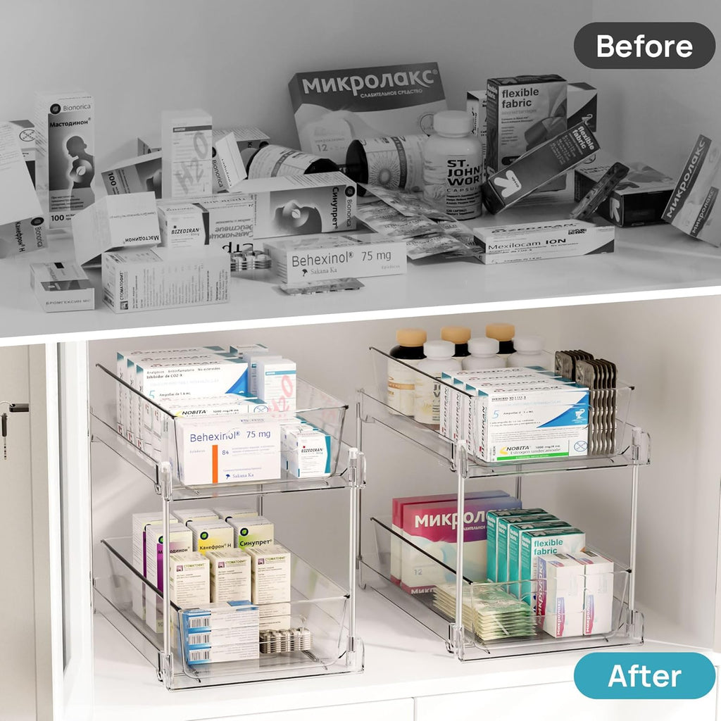 Vtopmart - Organizadores de baño, 4 piezas, 2 niveles, transparente...