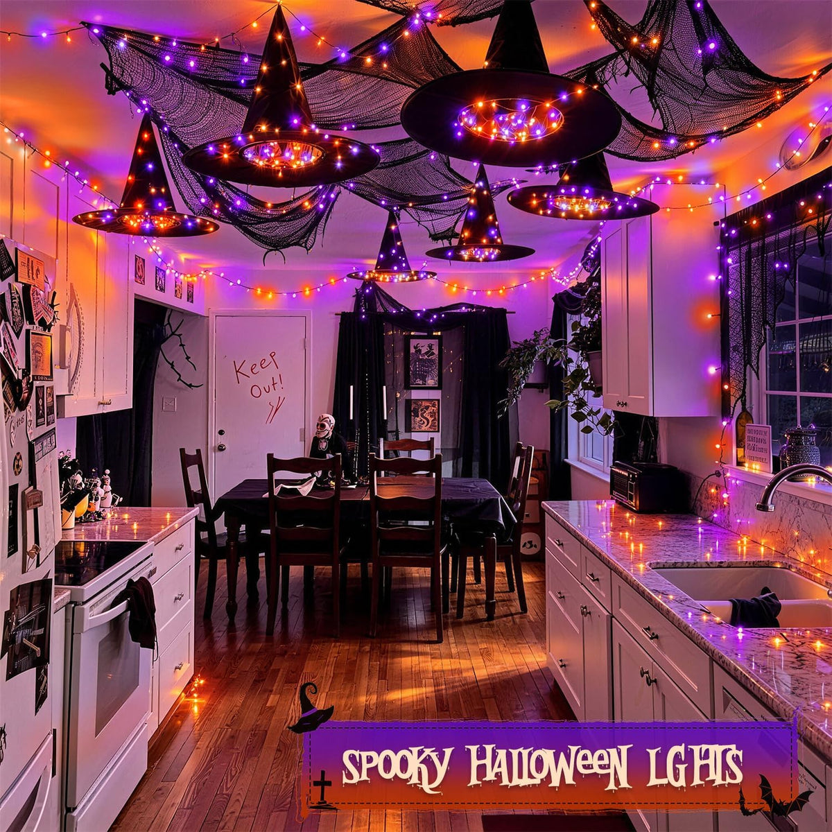 JMEXSUSS - Cadena de luces de Halloween de 250 luces LED naranja y...