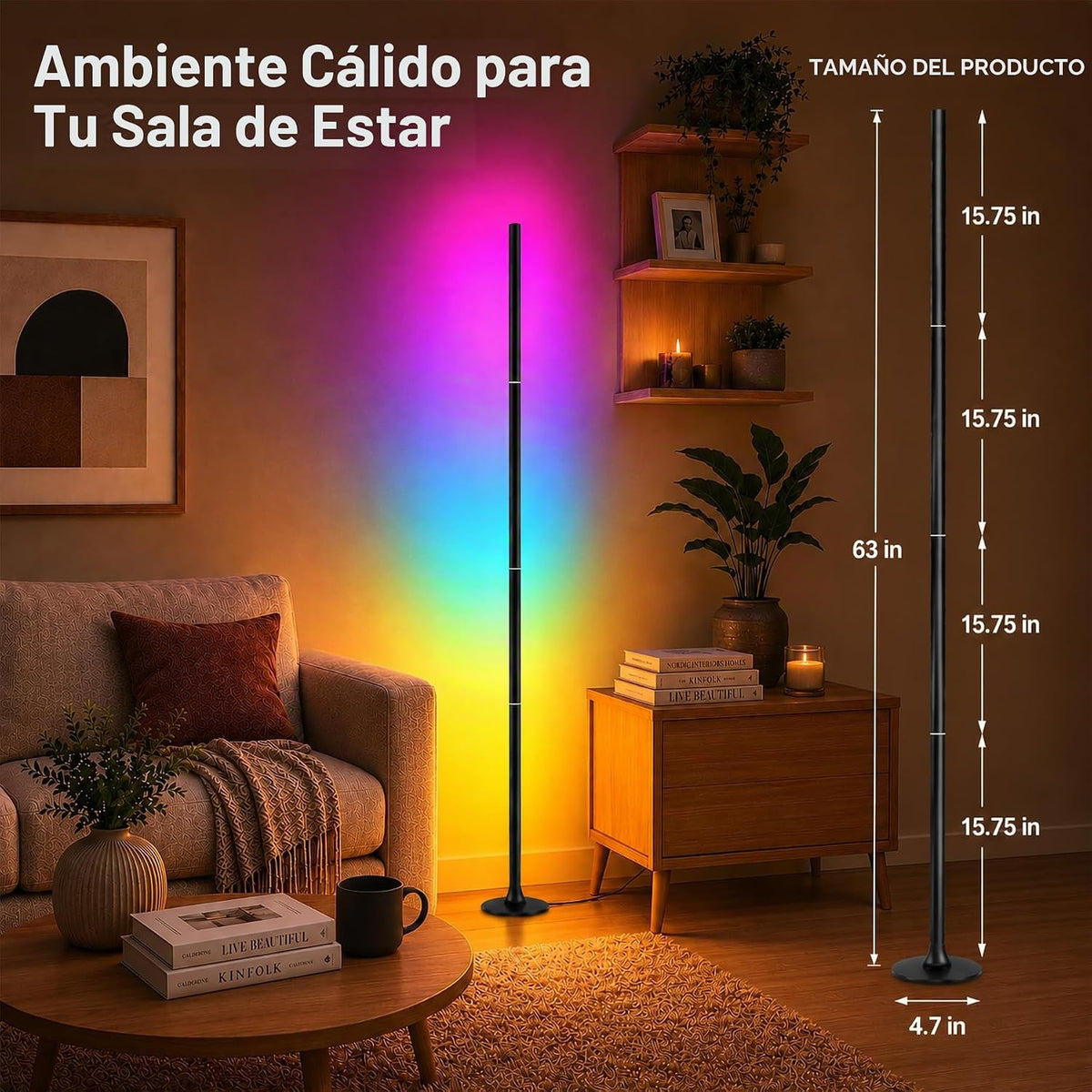 Lámpara de pie de esquina, luz ambiental inteligente para sala de j...