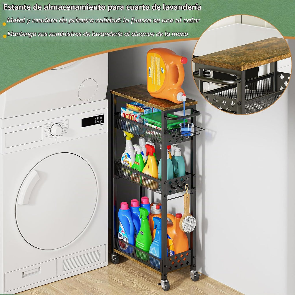 OKZEST - Carrito de organización delgado para lavandería con soport...