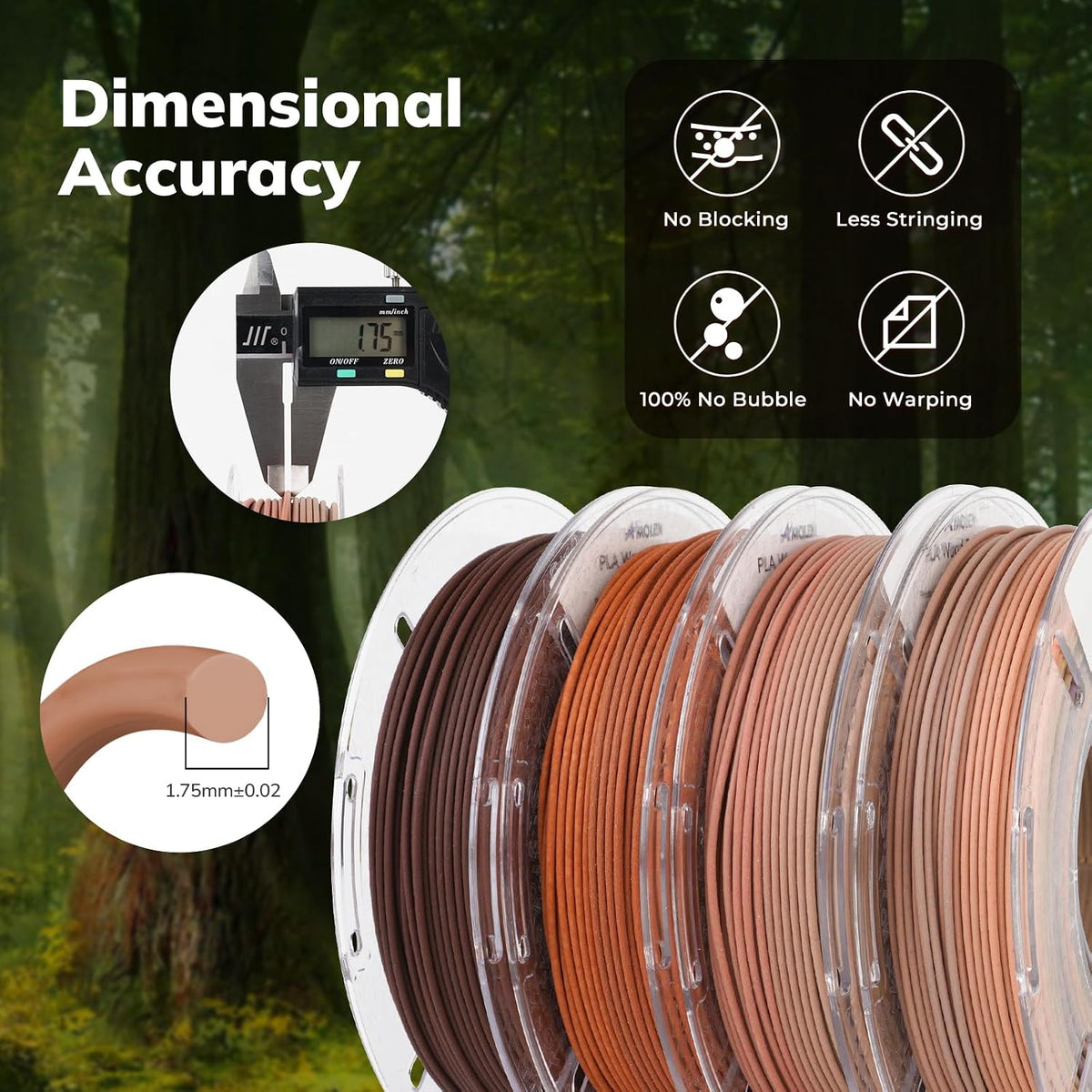 AMOLEN - Filamento de madera PLA para impresora 3D de 0.07 in | Mad...