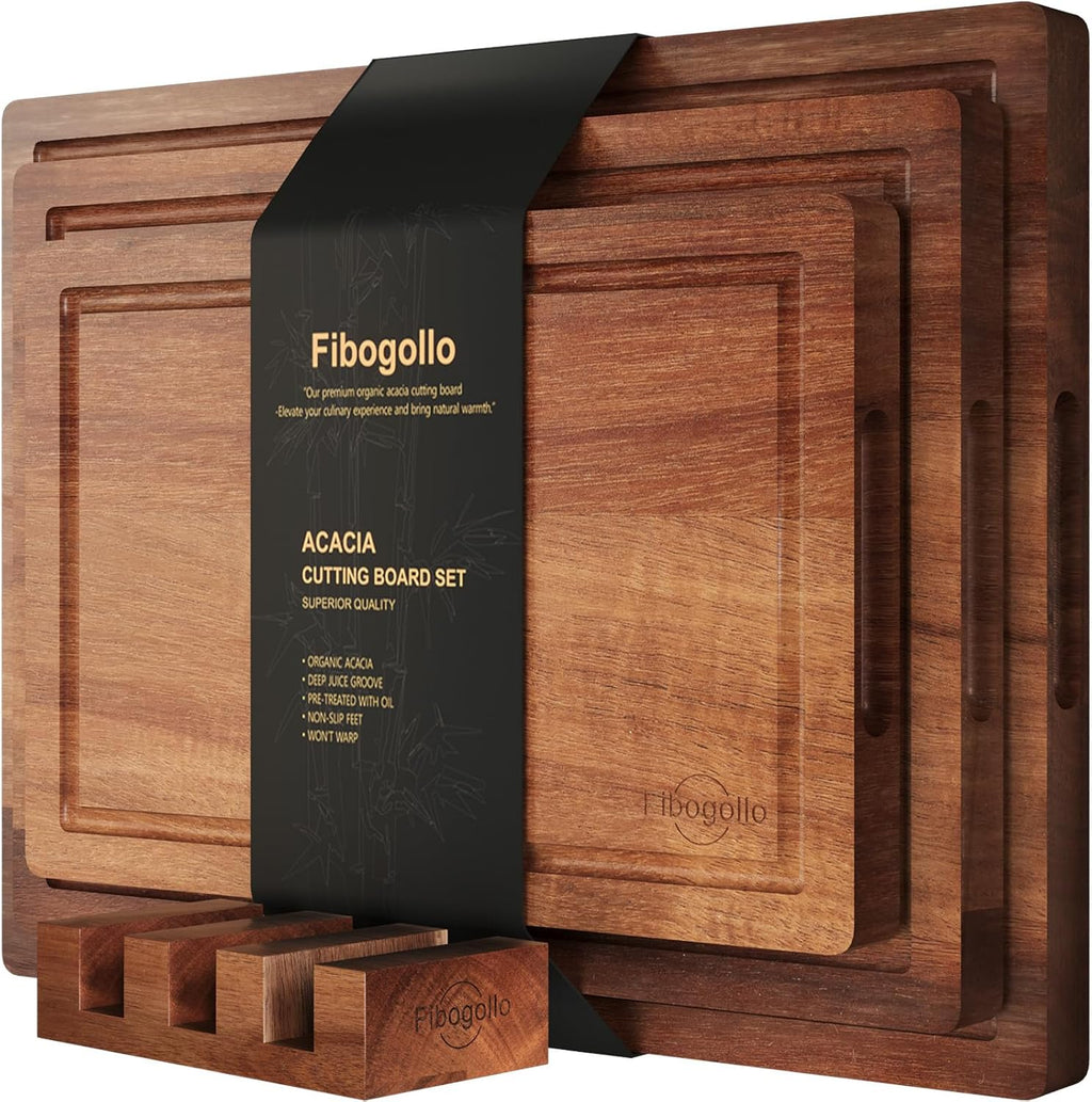 Fibogollo Tablas de cortar de madera de acacia para cocina (juego d...
