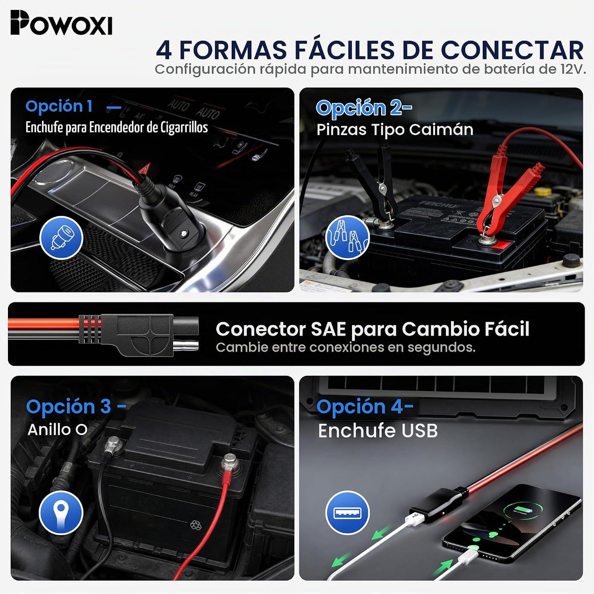 POWOXI 20W 12V Cargador de batería solar Kit de mantenimiento de go...