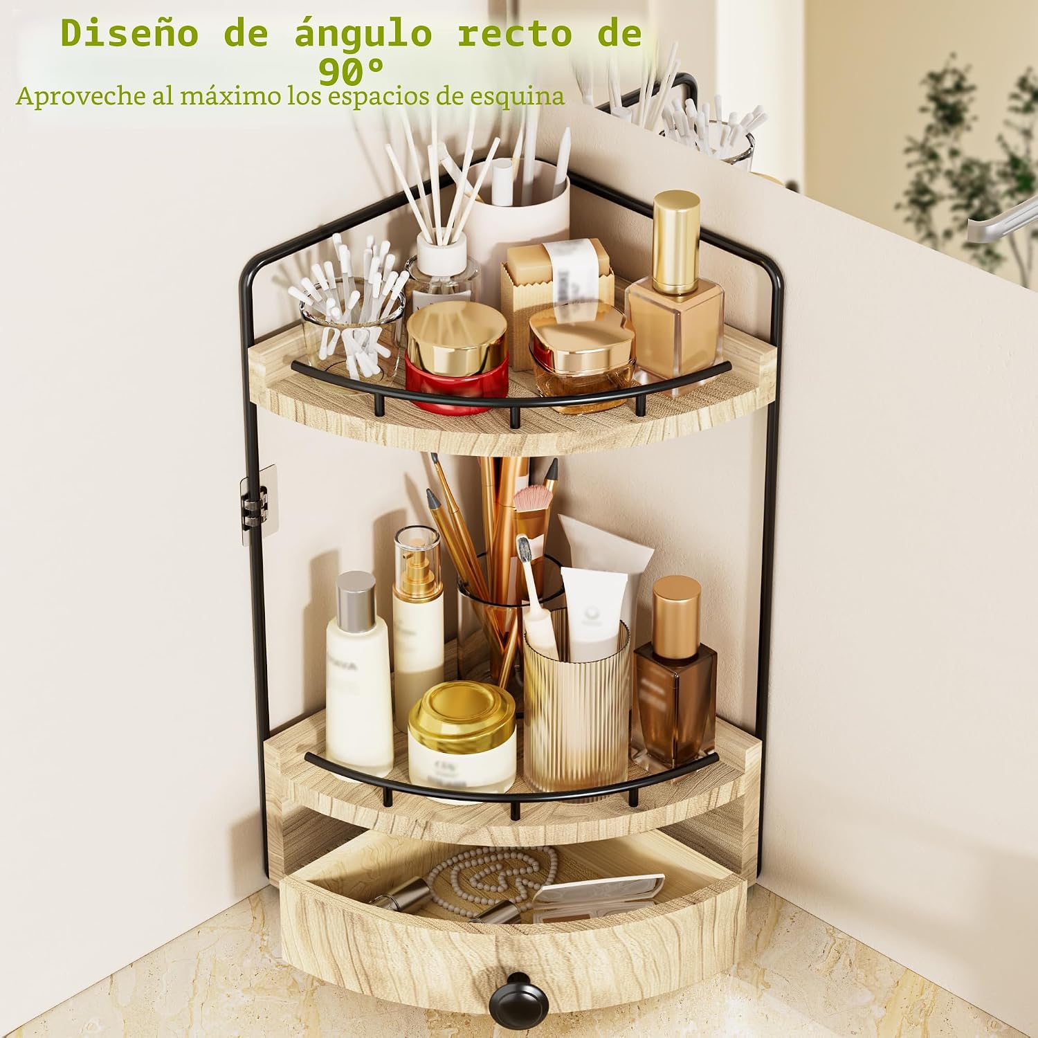 Naeqieo Organizador esquinero de 2 niveles con cajón, color marrón...