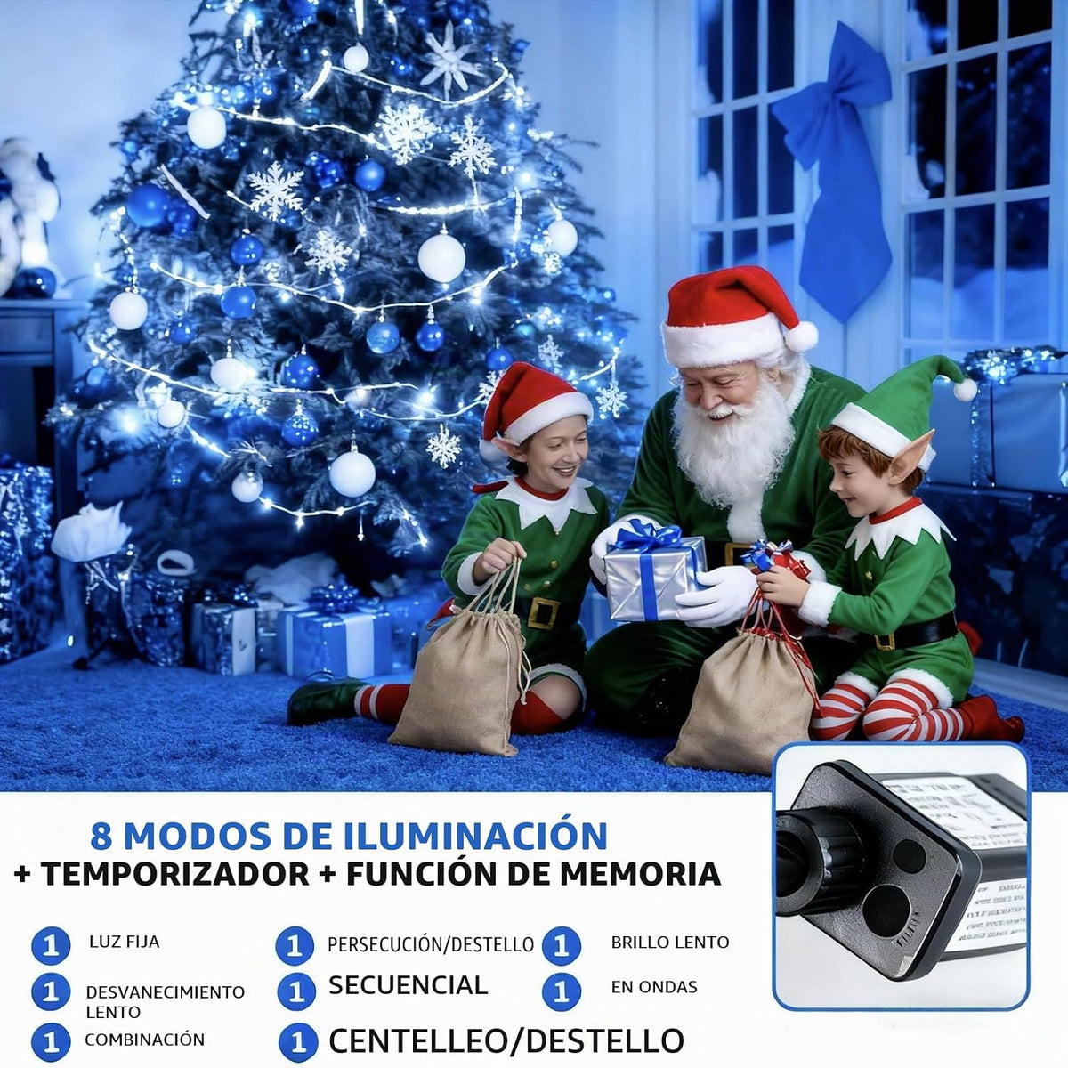 MZD8391 Luz navideña 300LED de 105 pies, luz para árbol de Navidad,...