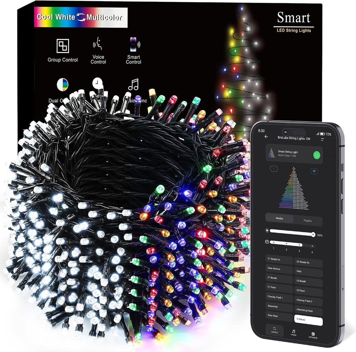 Brizled Guirnalda de luces de Navidad inteligentes, 800 luces LED d...