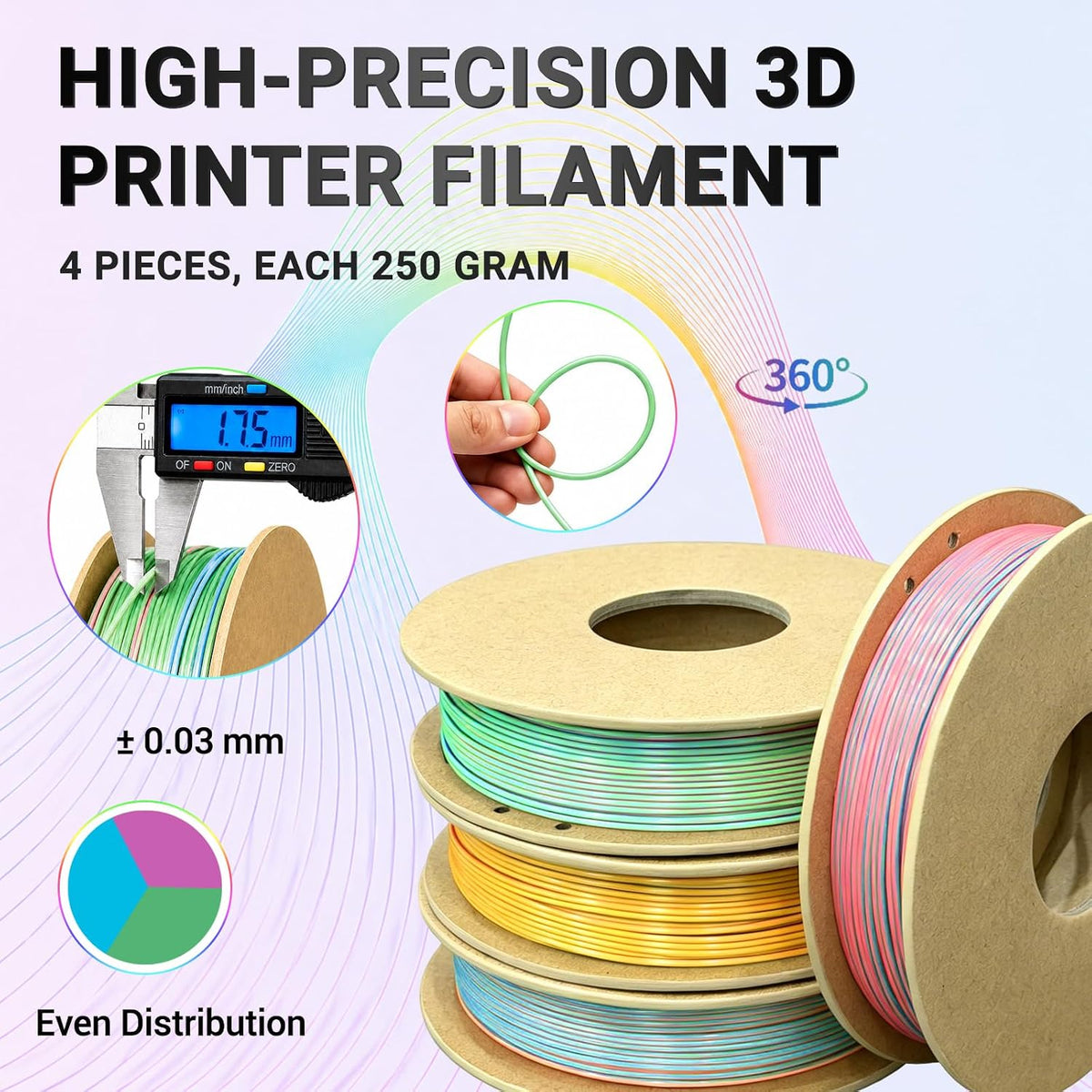 Frucindra Paquete de filamentos 3D de seda tricolor brillante PLA+...