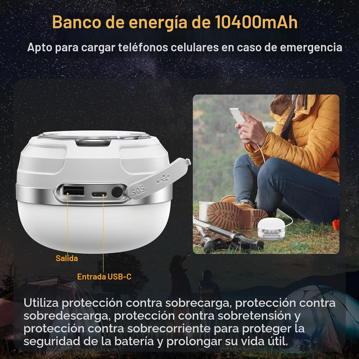 ZMNT Linterna de Camping LED Recargable 1400LM, Hasta 420H de Tiemp...