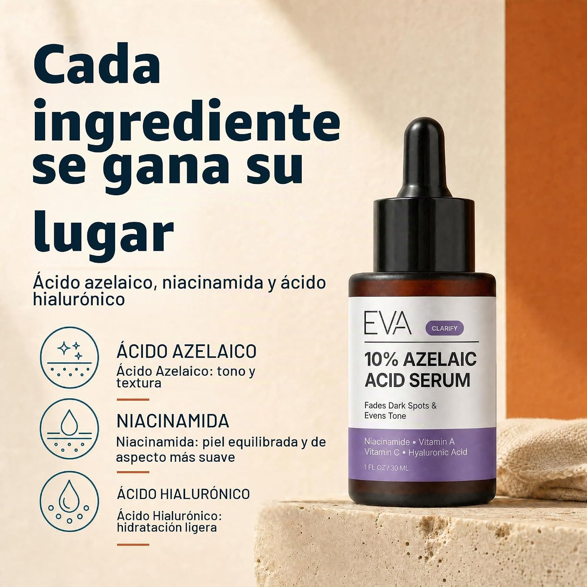 Eva Naturals Suero de ácido azelaico, niacinamida y ácido hialuróni...