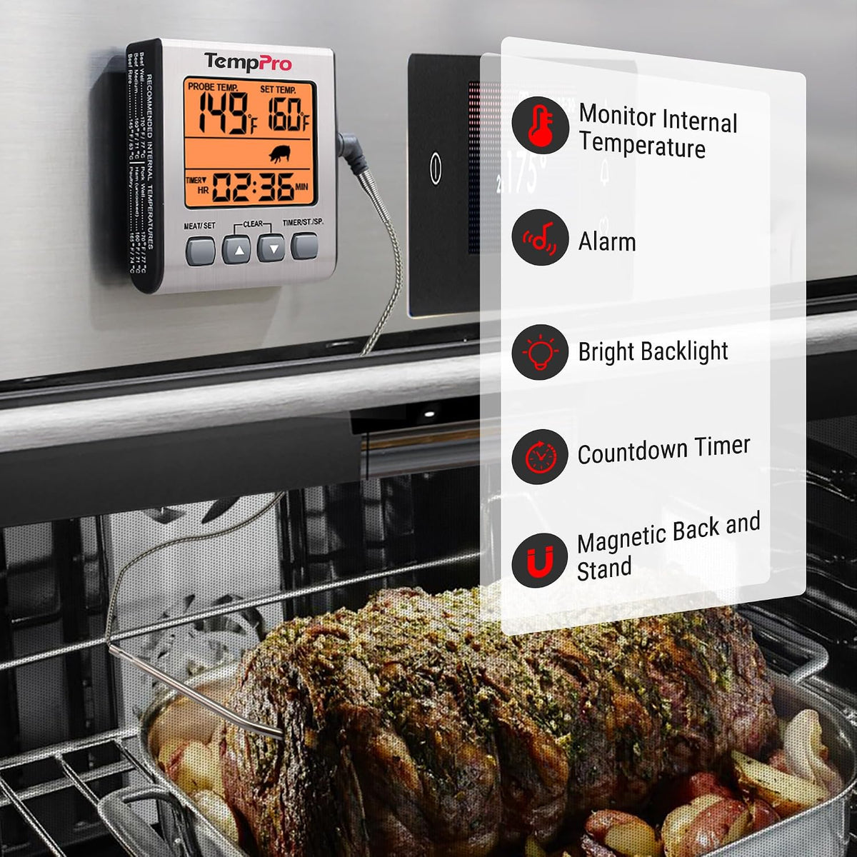 TempPro TempTrack Termómetro digital para carne para cocinar y asar...