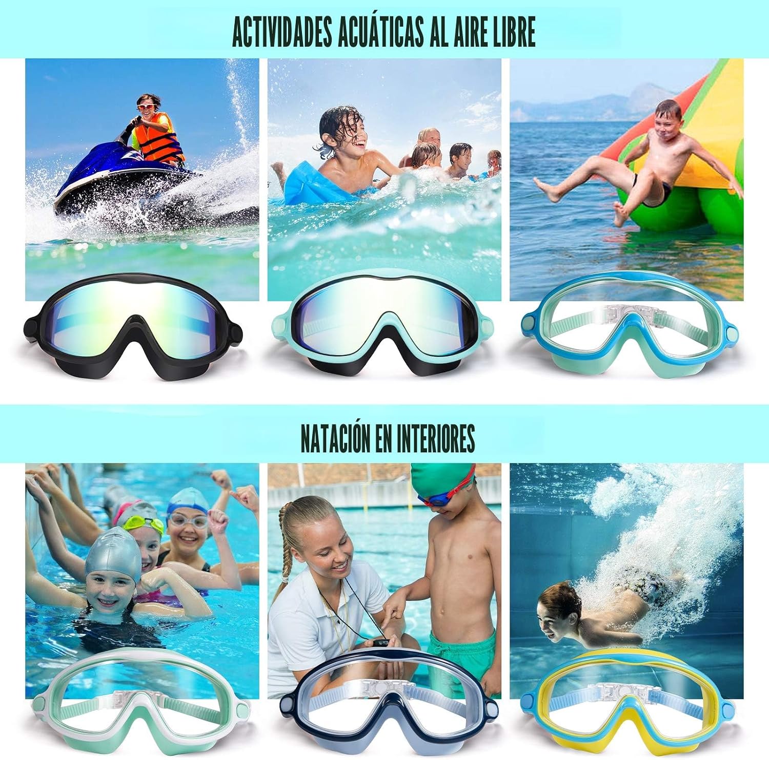 Seago Paquete de 2 gafas de natación antivaho anti-UV de visión amp...