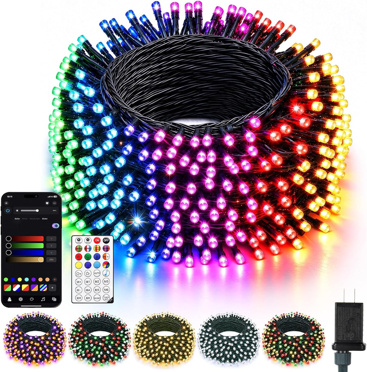 Minetom Smart RGB+W - Guirnalda de luces de Navidad, 132 pies, 400...