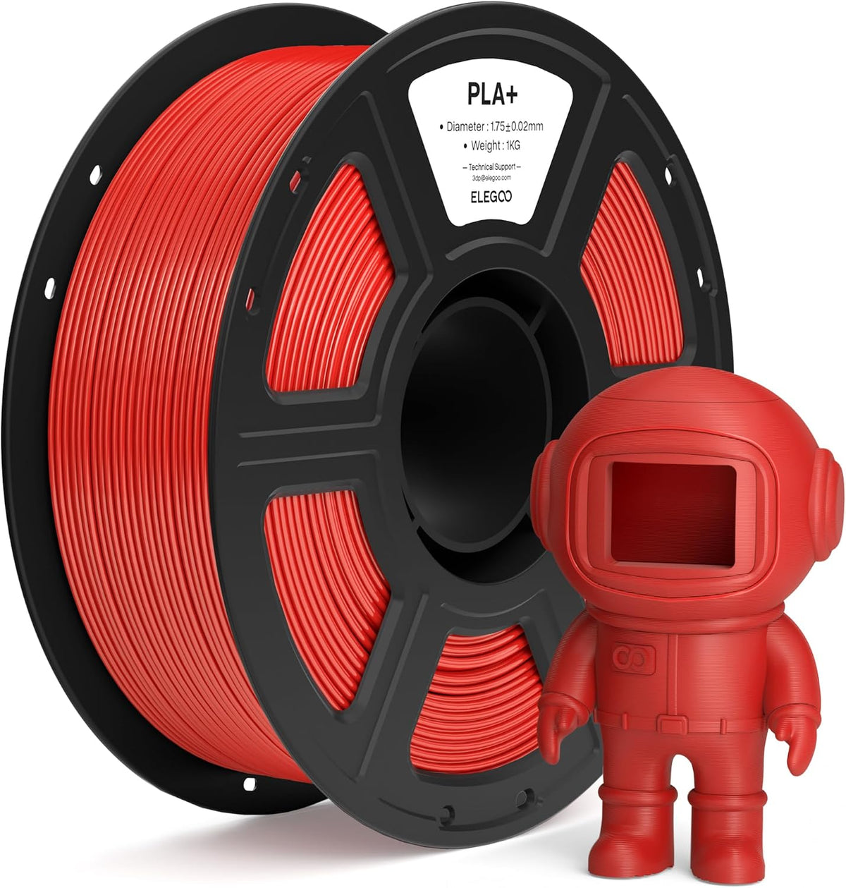 ELEGOO PLA+ Filamento para impresora 3D de 0.07 in, color rojo verd...