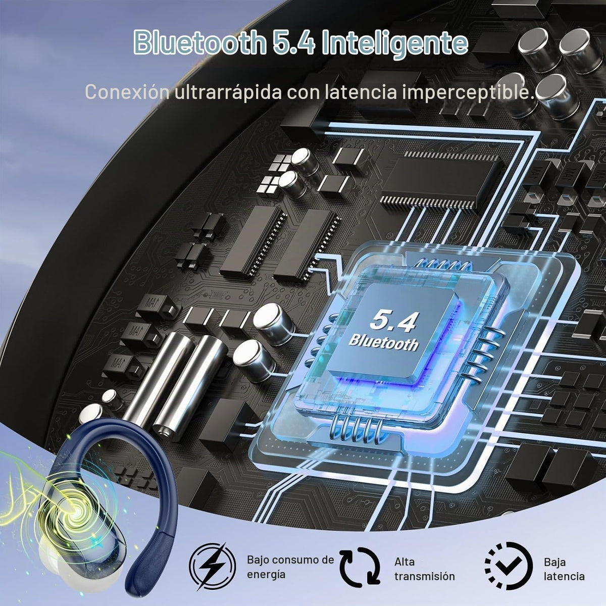 Qecnato Auriculares inalámbricos Bluetooth estéreo de graves profun...