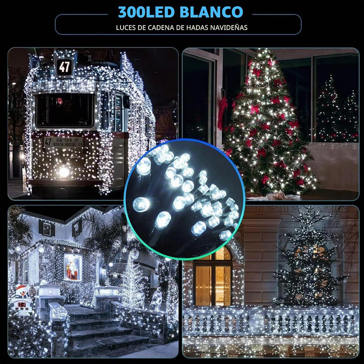 MZD8391 Tira de luces de Navidad de 105 pies, 300 luces LED para in...