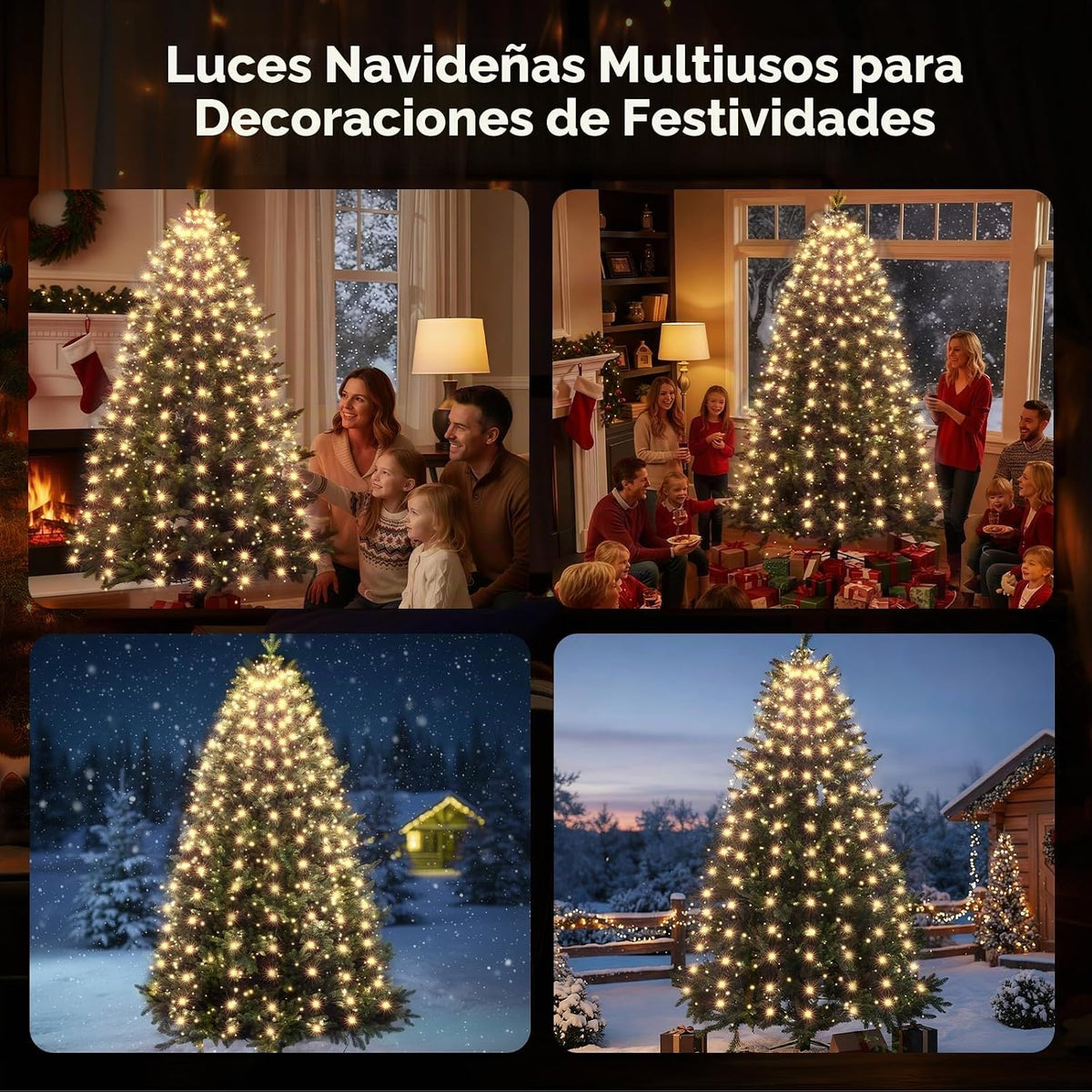 Luces de árbol de Navidad, luces blancas cálidas de Navidad para in...