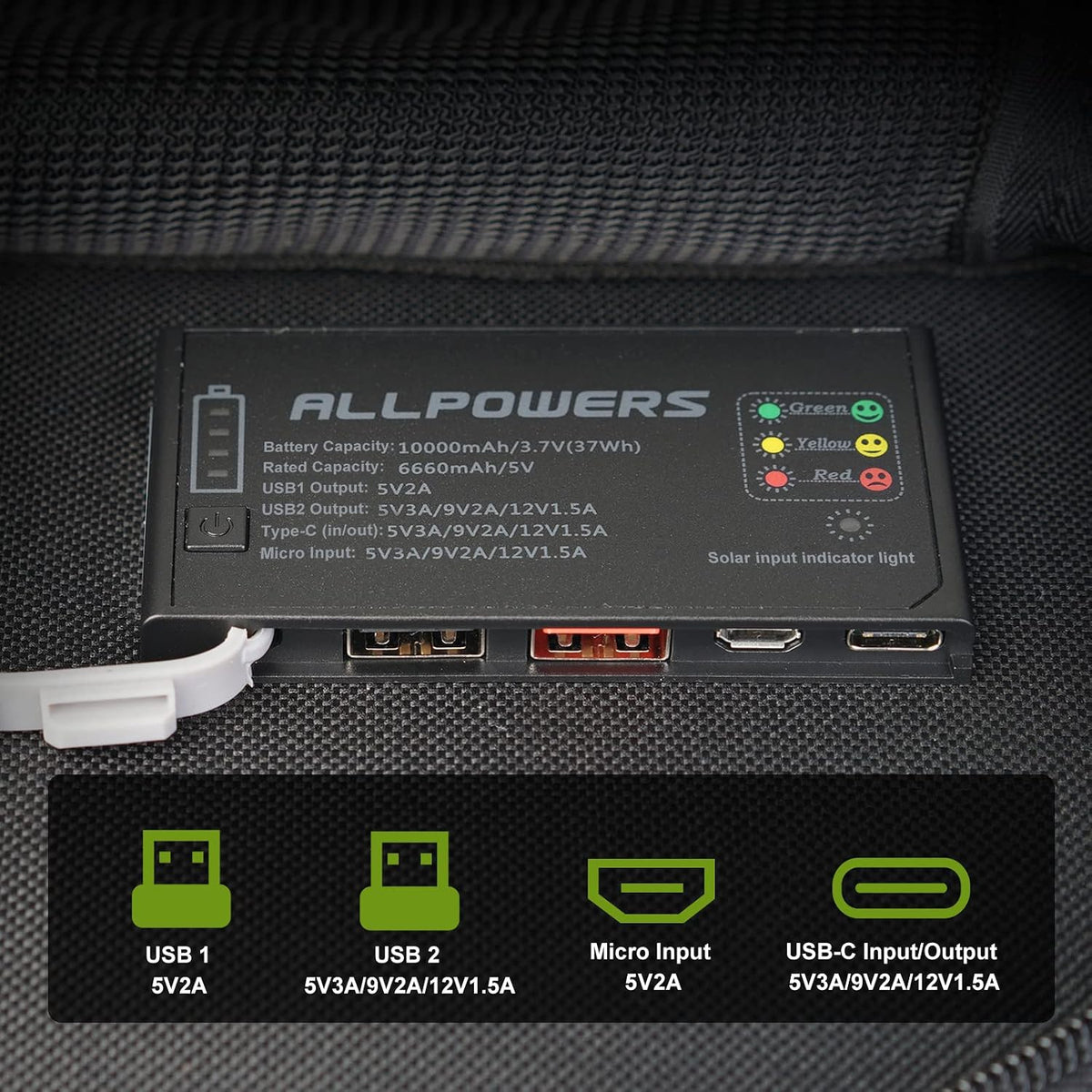 ALLPOWERS Panel solar SP002 5V 21W, cargador solar portátil | 3 sal...
