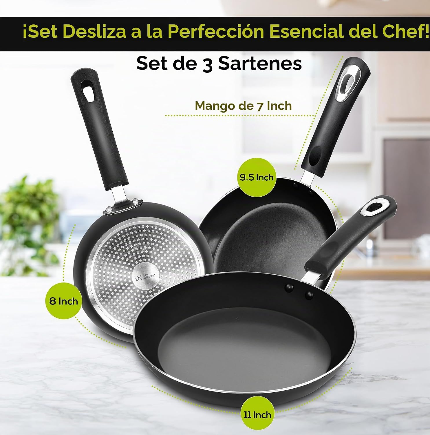 Utopia Kitchen Juego de sartenes antiadherentes, parte inferior de...
