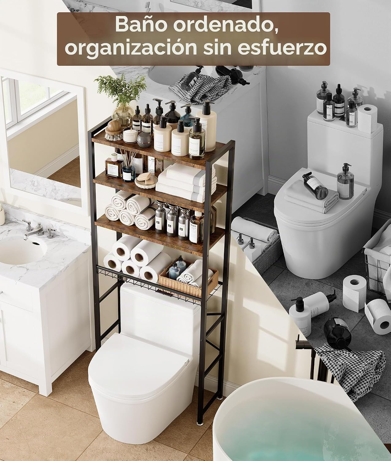Estante de almacenamiento de 4 niveles sobre el inodoro con estante...