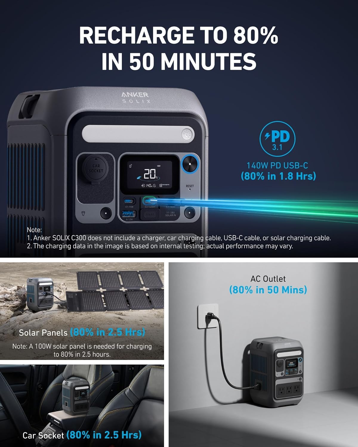 Anker SOLIX C300 - Estación de energía portátil con bolsa protector...