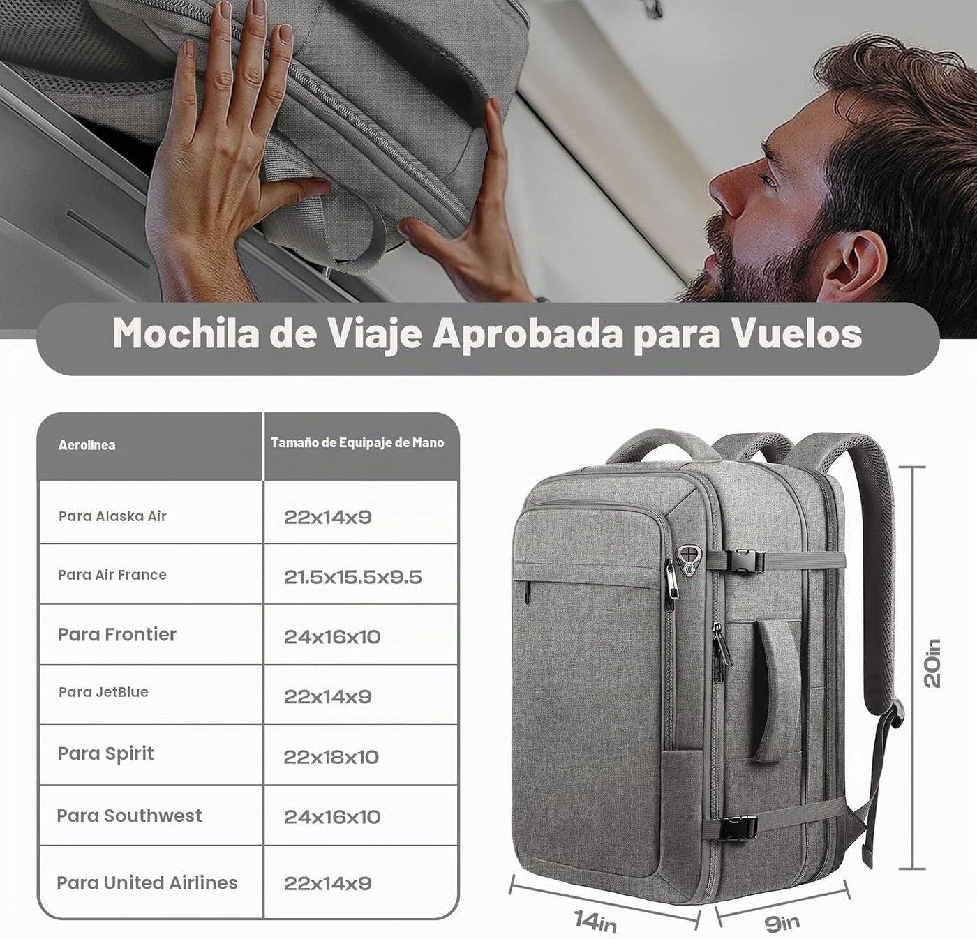 Sirmaeed - Mochila para portátil de viaje, extra grande de 40L-50L,...