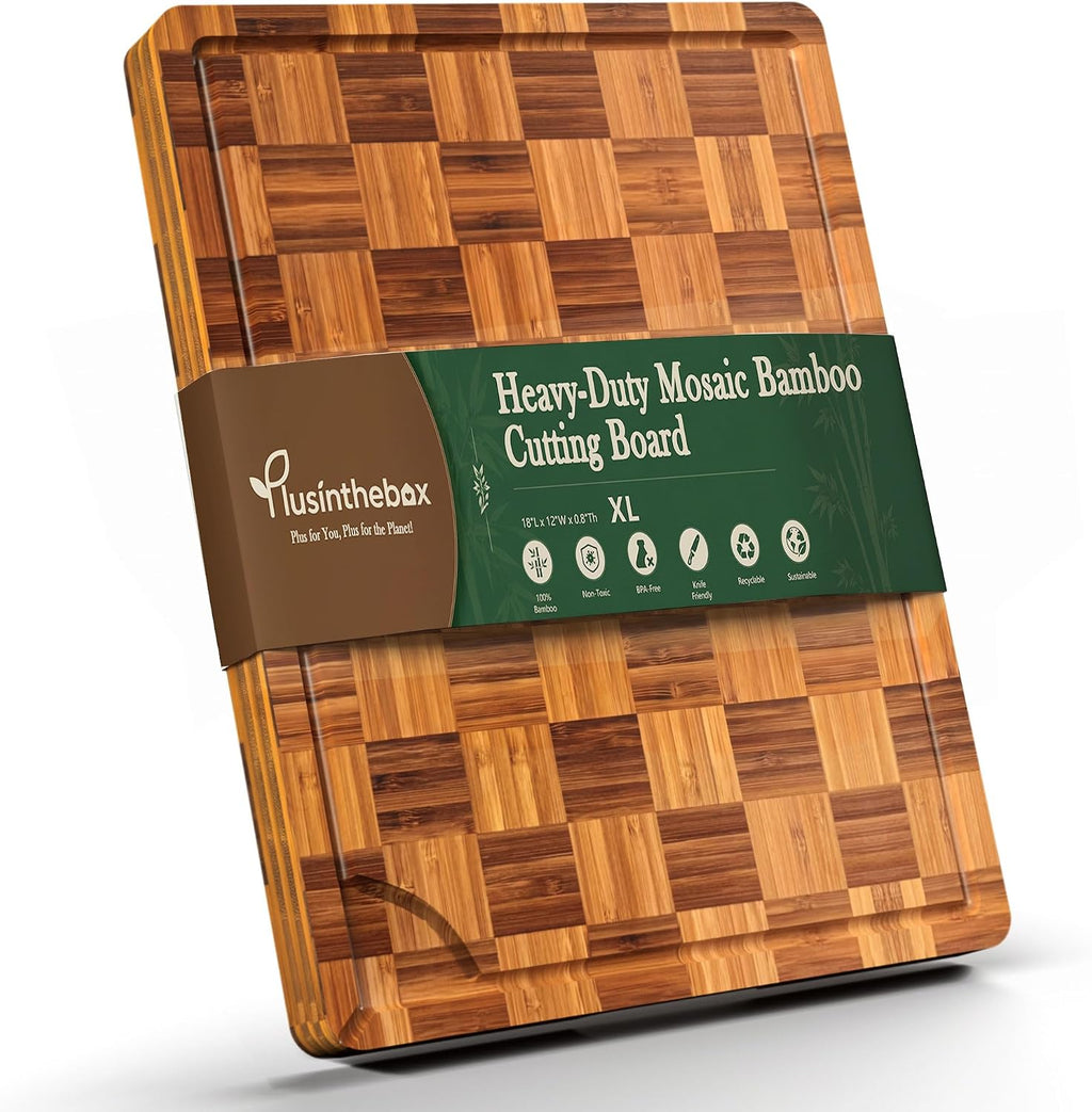 Plusinthebox Tabla de cortar de bambú de 18 x 12 pulgadas, bloque d...