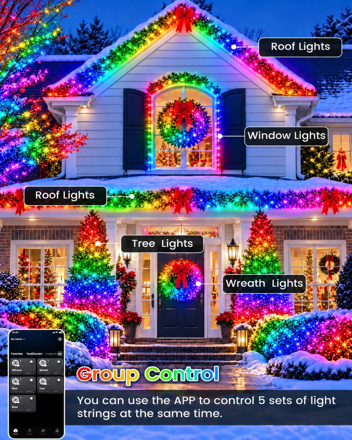 1000LED Smart RGB Luces de cadena que cambian de color Aplicación d...
