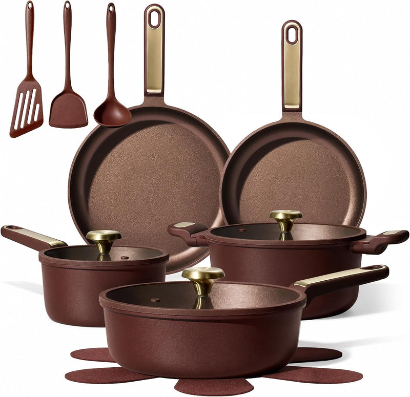 CAROTE Juegos de utensilios de cocina, ollas y sartenes antiadheren...