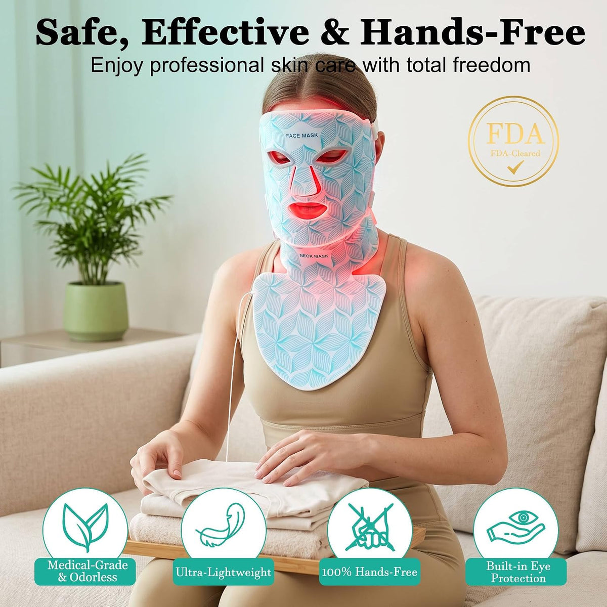 Máscara de terapia de luz roja para la cara y el cuello, 8 colores...