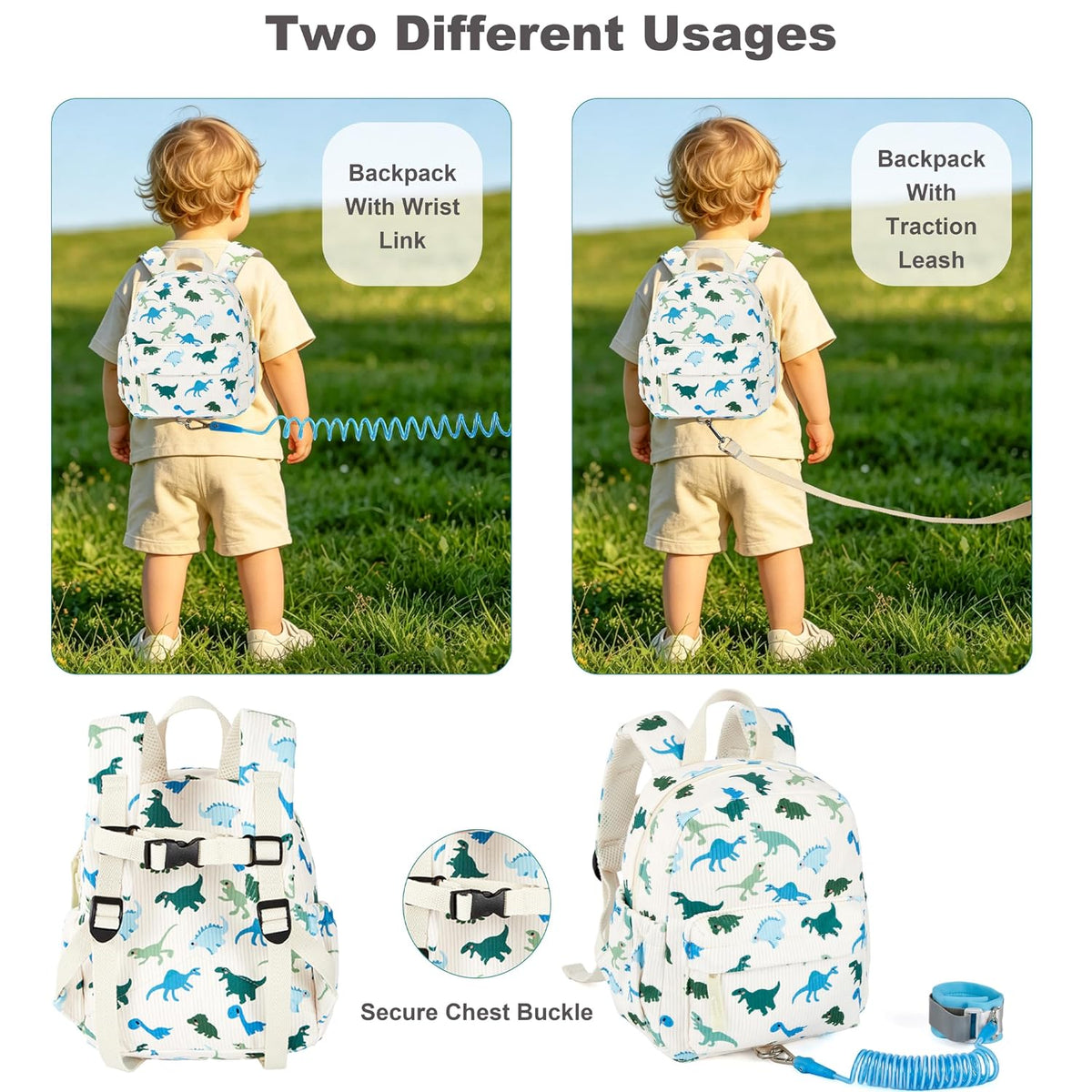 Mochila de pana para niños pequeños con correa desmontable y eslabó...