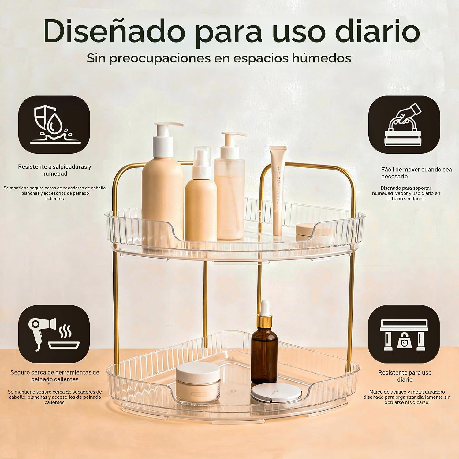 Organizador de baño esquinero de acrílico de 2 niveles, estante red...